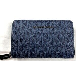 Michael Kors Jet Set Travel Wallet Women's  5.25 x 3 Blue Logo Zip-Around